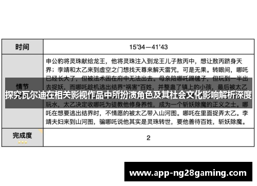 探究瓦尔迪在相关影视作品中所扮演角色及其社会文化影响解析深度
