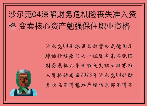 沙尔克04深陷财务危机险丧失准入资格 变卖核心资产勉强保住职业资格